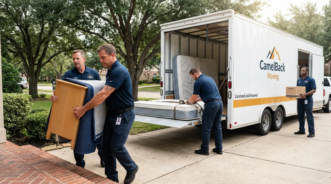 Crew loading residential truck for cross-state move from Dadeville, AL